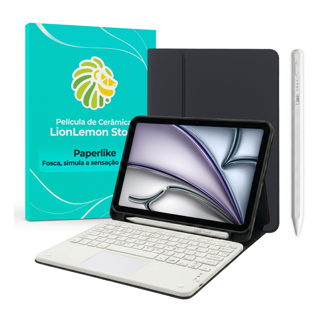 Kit Capa Preta Noir Luxe para iPad Air 13 (2024 a 2026) + Teclado TouchPad + Sma