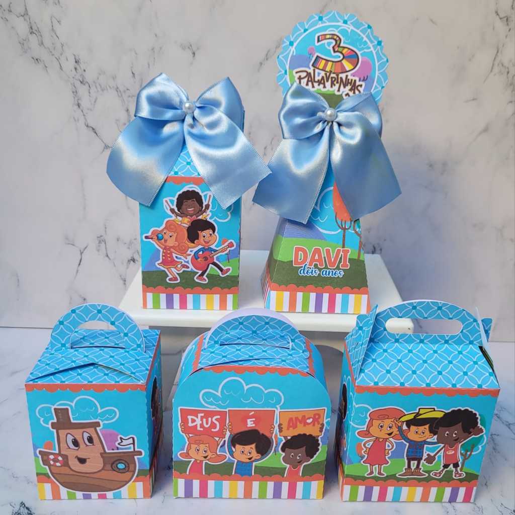 Personalizados 3 Palavrinhas Azul Pegue Monte Caixinha Lembrancinha Kit Festa Menino