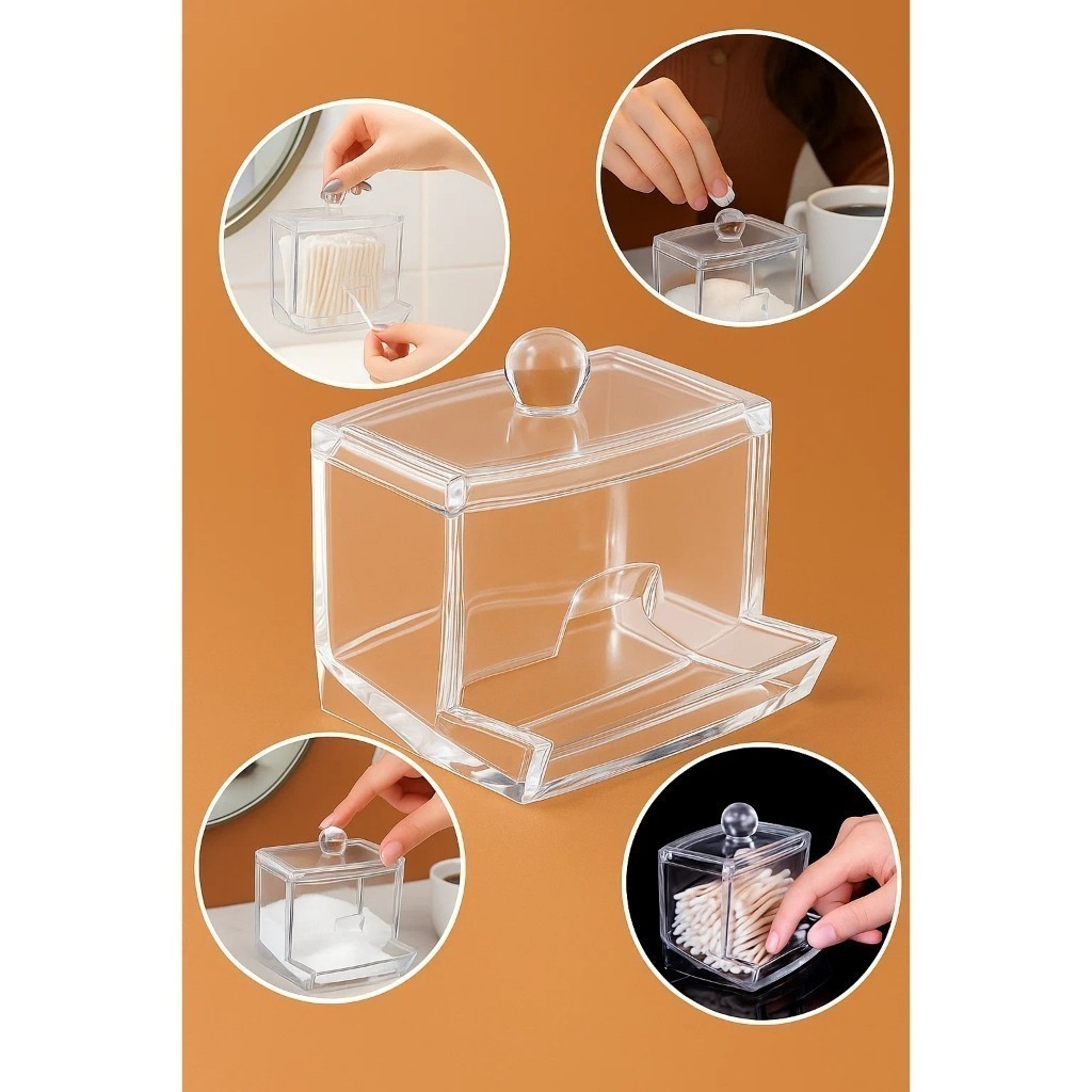 Dispenser Para Hastes de Algodão Com Tampa Cozinha Organizador Casa Praticidade Organização Durável Doméstico Utensílio