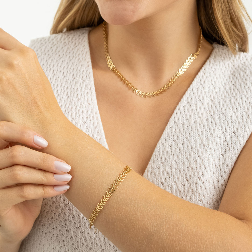 Conjunto Colar e Pulseira Escamas Dourada- D France Semijóias
