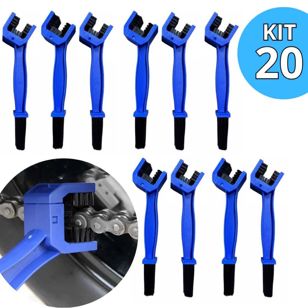 Kit 20 Escovas Limpa Corrente Transmissão De Moto Bike Mtb Desengraxante Limpeza