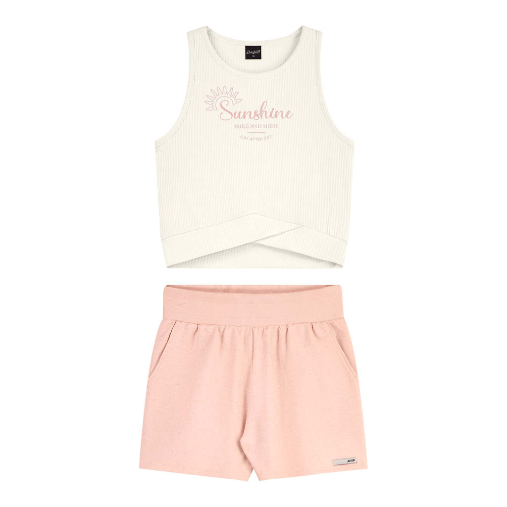 Conjunto Juvenil Menina Cropped Transpasse Beats Bege em Oferta na Shopee