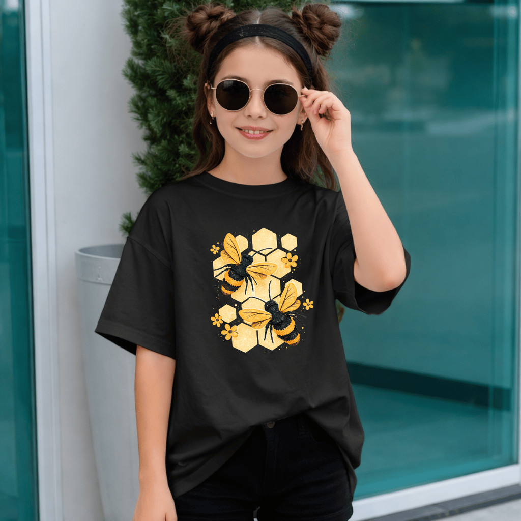 Camiseta Infantil Estampada Duas Abelhas Criança 100% Básica Manga Curta Unissex Masculina e Feminino Básica
