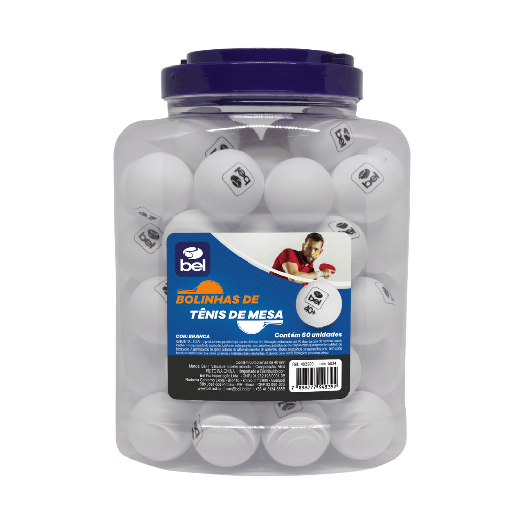 Kit com 60 Bolinhas de Tênis de Mesa Branca Bel