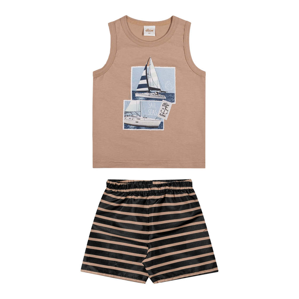 Conjunto Infantil Menino Estampa Veleiro Elian Marrom em Oferta na Shopee
