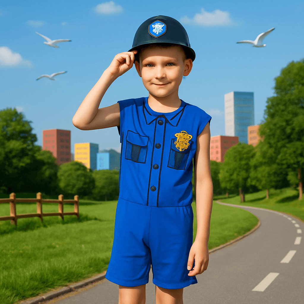 Kit Fantasia Infantil Policial com Capacete Festa Carnaval Escola Presente Criança Menino Achadinhos