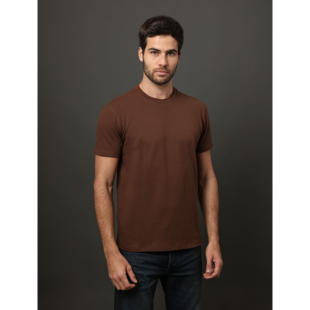 Camiseta Masculina Gola Dupla Calvin Klein Jeans - Marrom
