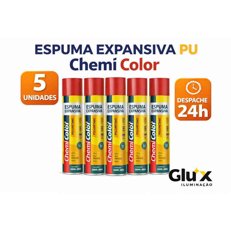 5 UnidadesEspuma Expansiva 500ml CHEMICOLOR Uso Geral Vedação Portas Janelas Ar Condicionado e Buracos Preço de Atacado