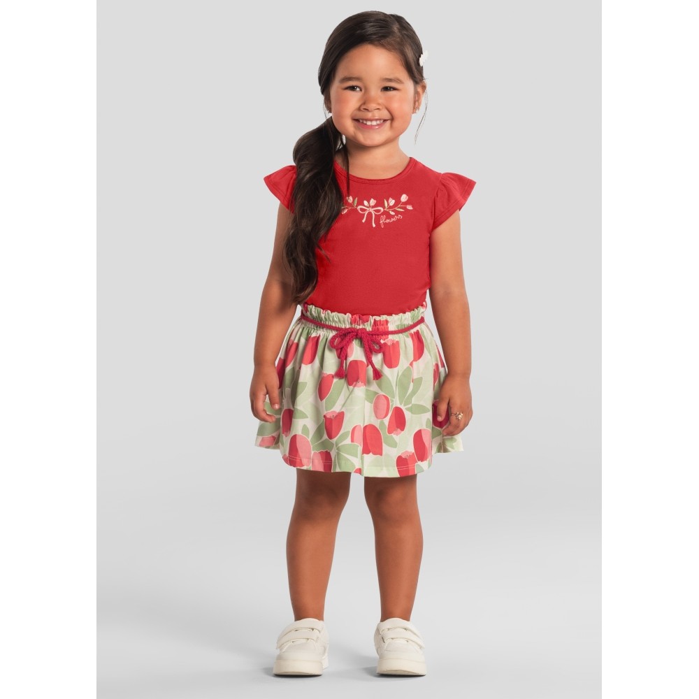 Conjunto Infantil menina de Blusa e Saia Shorts Meia Malha BRANDILI - 1 a 3 anos - estampa floral