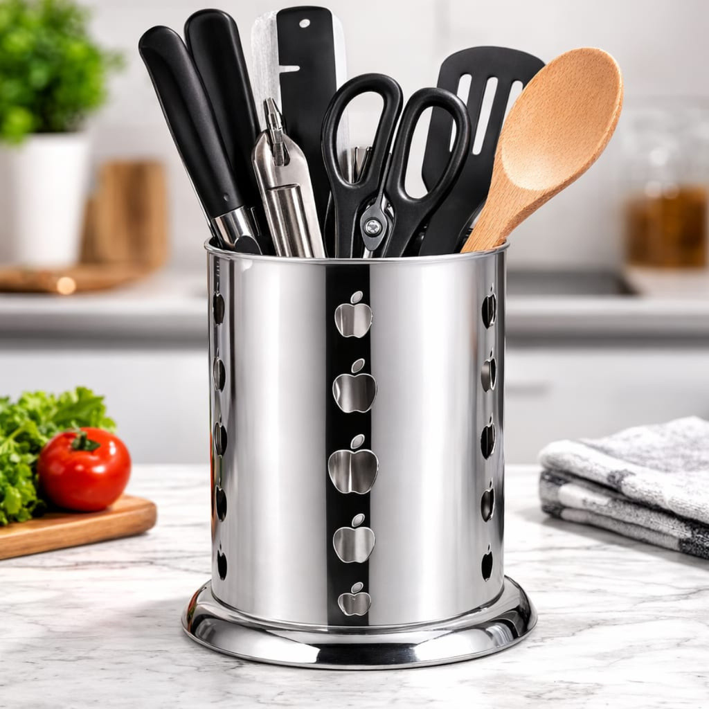 Escorredor de Talheres em Aço Inox com Drenagem – Porta Colheres, Garfos e Facas para Cozinha