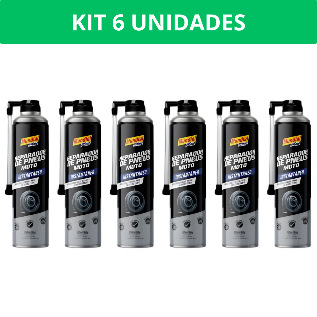 Kit 6 Reparador Pneu Moto 200ml Mundial Prime Ação Instantânea Emergencial