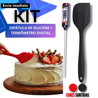 Kit 2/3/5 Peças Termômetro Culinário Digital -50°C a 300°C + Espátula Pão Duro Silicone Páscoa Chocolate