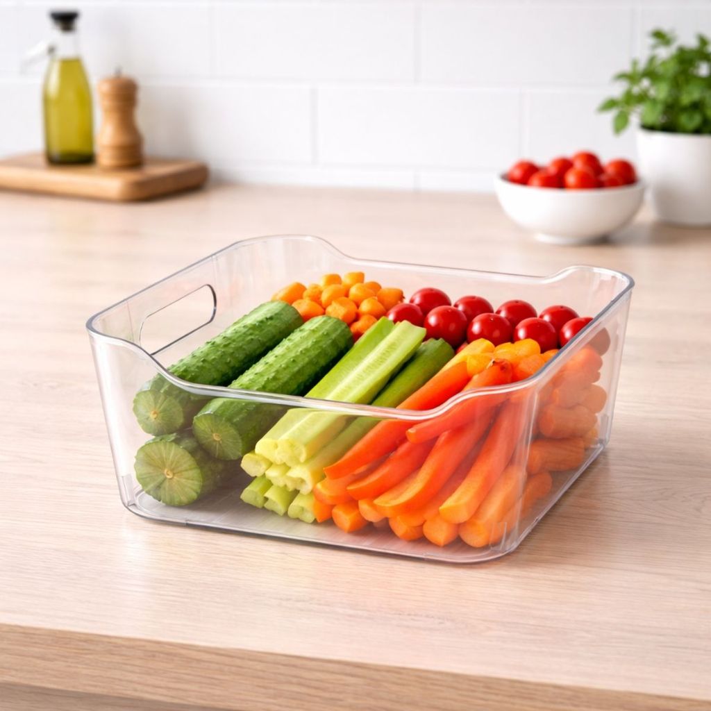 Organizador Geladeira Transparente Caixa Multiuso Alimentos Acrílico Resistente Cozinha Compacta