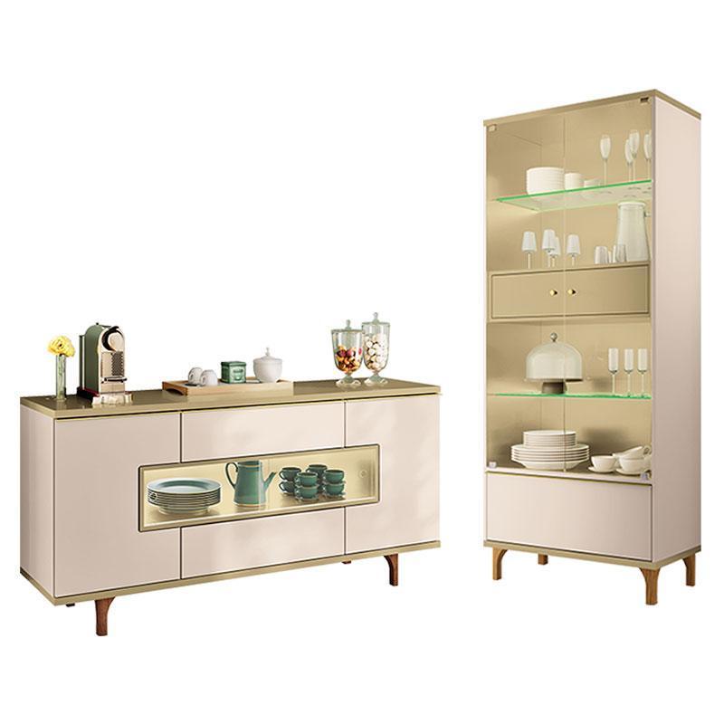 Cristaleira Lumina Off White Champanhe com Buffet Murano Off White Champanhe -HB Móveis