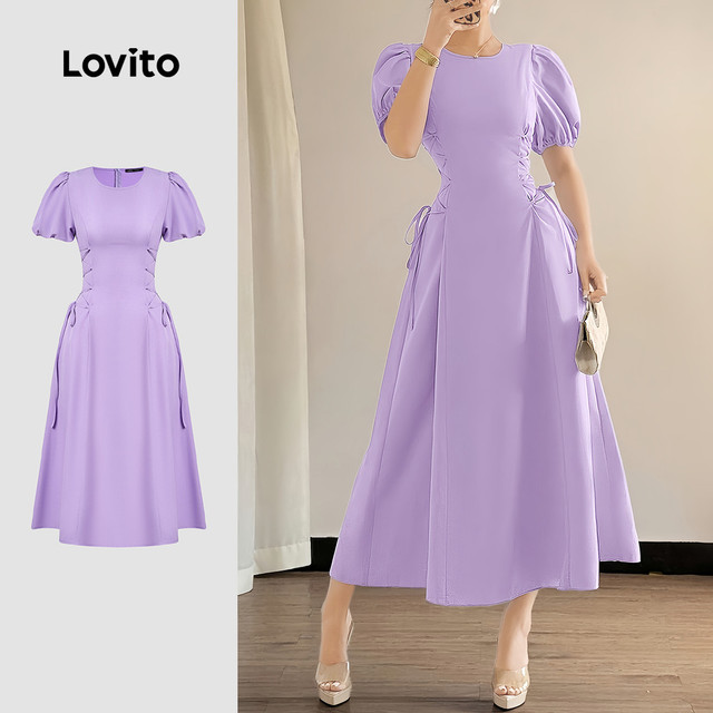 Lovito Lilás Vestido Ajuste Justo Roxo Primavera/verão Feminino Casual com Cordão Casamento/Dama de Honra/Trabalho L177ED419