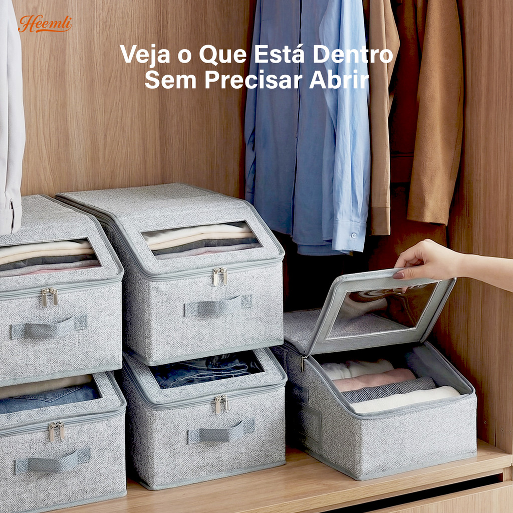 Organizador de Roupas Dobrável com Janela Transparente Caixa Organizadora Armário Heemli