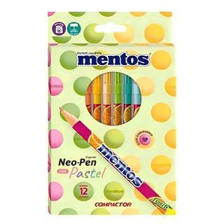 Canetinha Hidrográfica Mentos 12 Cores Pastel com Cheirinho - Compactor