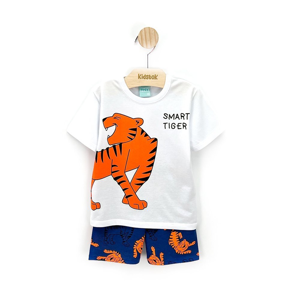Pijama Menino Camiseta e Bermuda Tigre Brilha no Escuro - Kyly