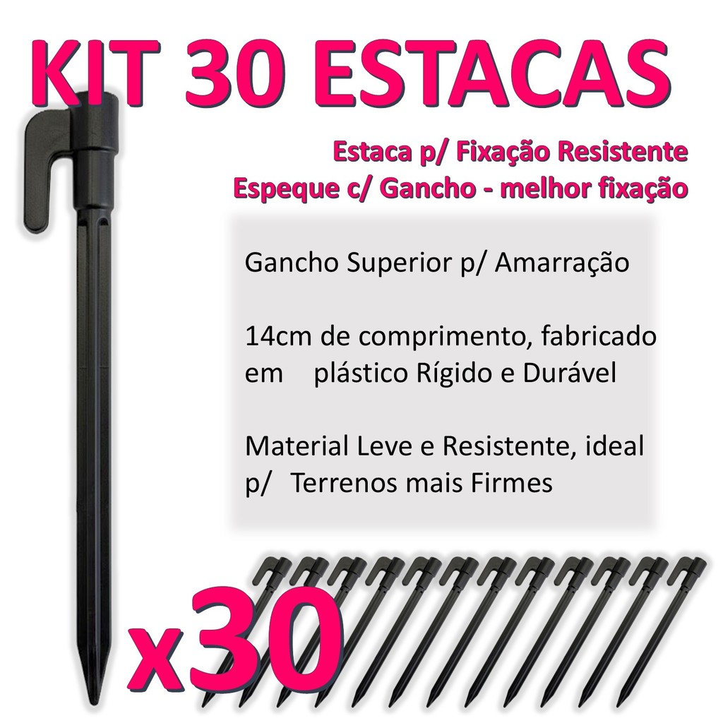 12 Estacas 14cm ABS para Fixação de Rede Beach Tênis Vôlei e Tenda Gazebo Profissional Preta
