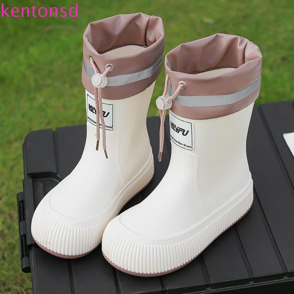 Botas De Chuva KENTONSD Femininas , Sapatos Com Sola Grossa E Letras De Desenho Animado , Perna Média Cordão , Galochas 