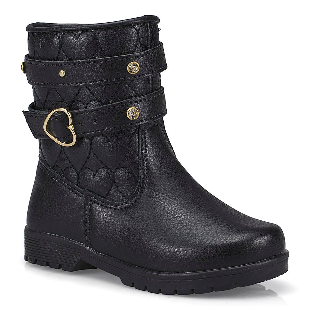 Bota Infantil Feminina Cano Alto Zíper Fivela Coração 72207 Pequito