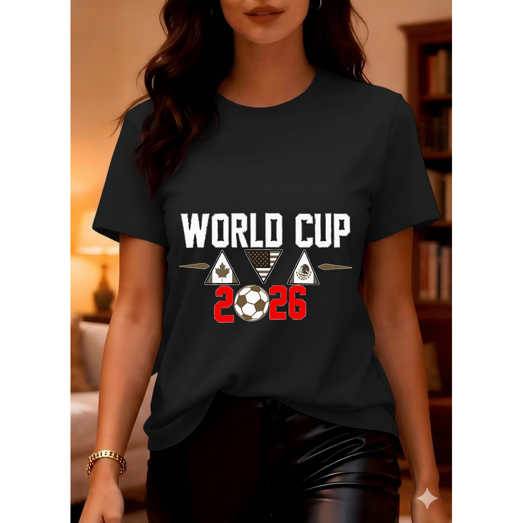 Camiseta World Cup 2026, Com Design De Bola De Futebol, Bandeiras Do Canadá, Estados Unidos E México, Branca, Tamanho
