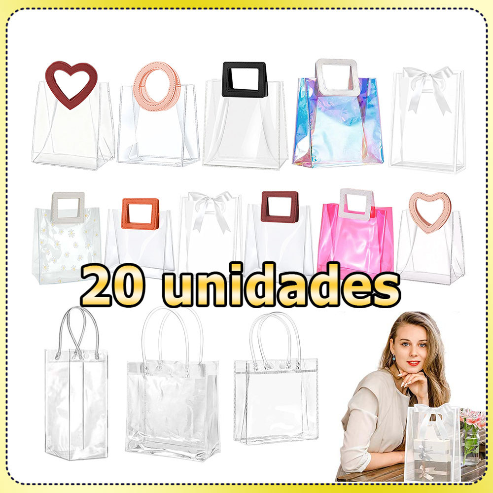 Kit 20 Saco de presente em PVC saco de presente transparente para casamento/aniversário/presente