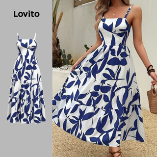 Lovito Vestido Boho Estilo Resort Primavera/verão Vestido Azul Branco para Mulheres LK3LD493 em Oferta na Shopee