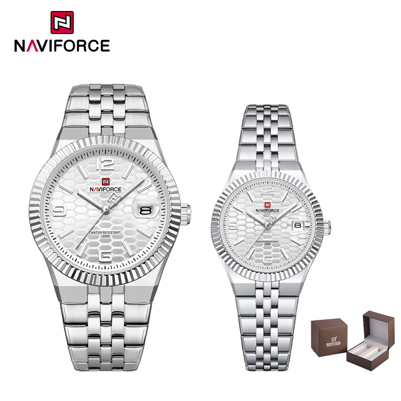NAVIFORCE Luxo Casal Relógio Conjunto De Aço Inoxidável À Prova Dwaterproof Água Relógios Quartzo Para Homens E Mulheres