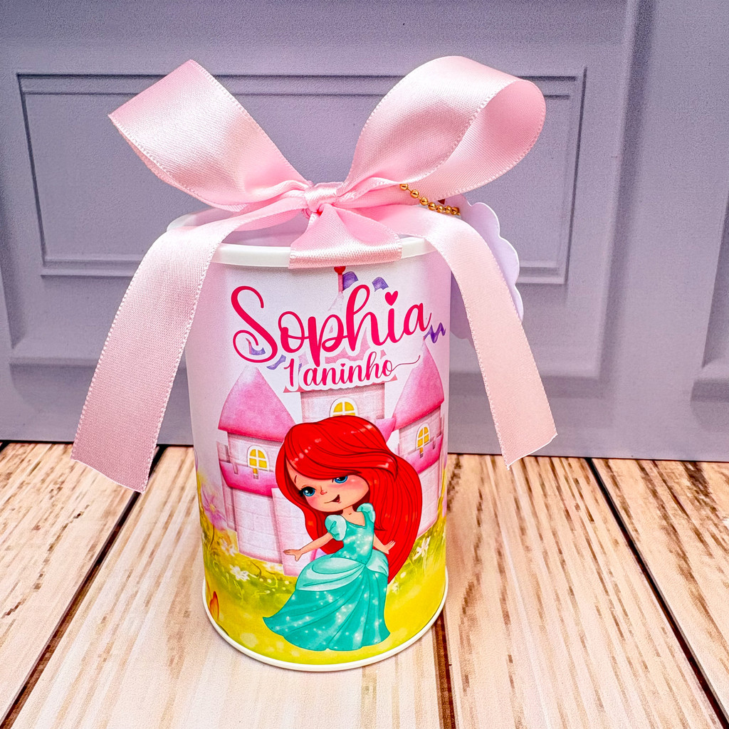 Cofrinho Personalizado Princesa Ariel cute baby  - 10x6cm Lembrancinha Festa Infantil Aniversário