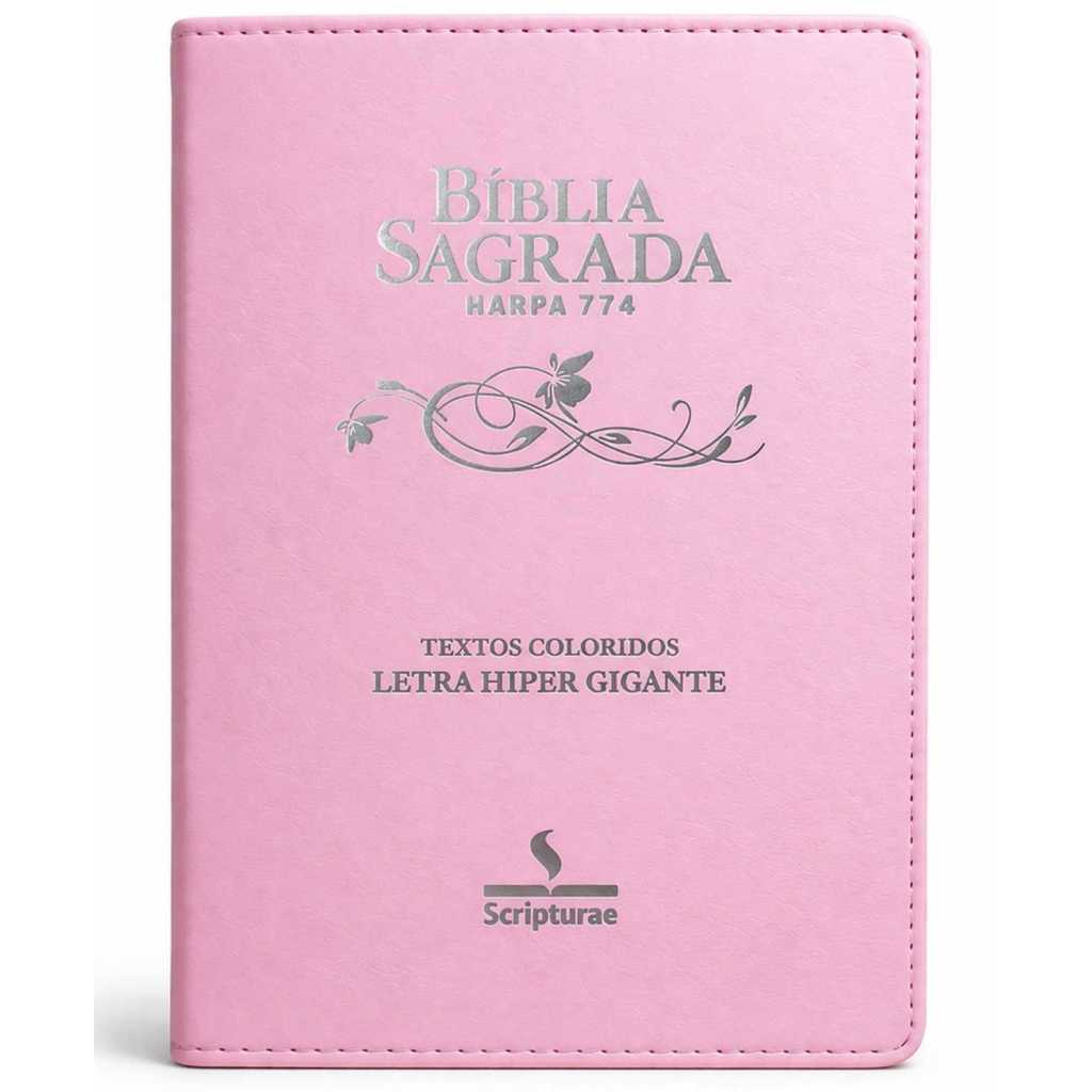 Bíblia Sagrada ARC Letra Hiper Gigante Azul Harpa 774 Luxo Full Color Rosa