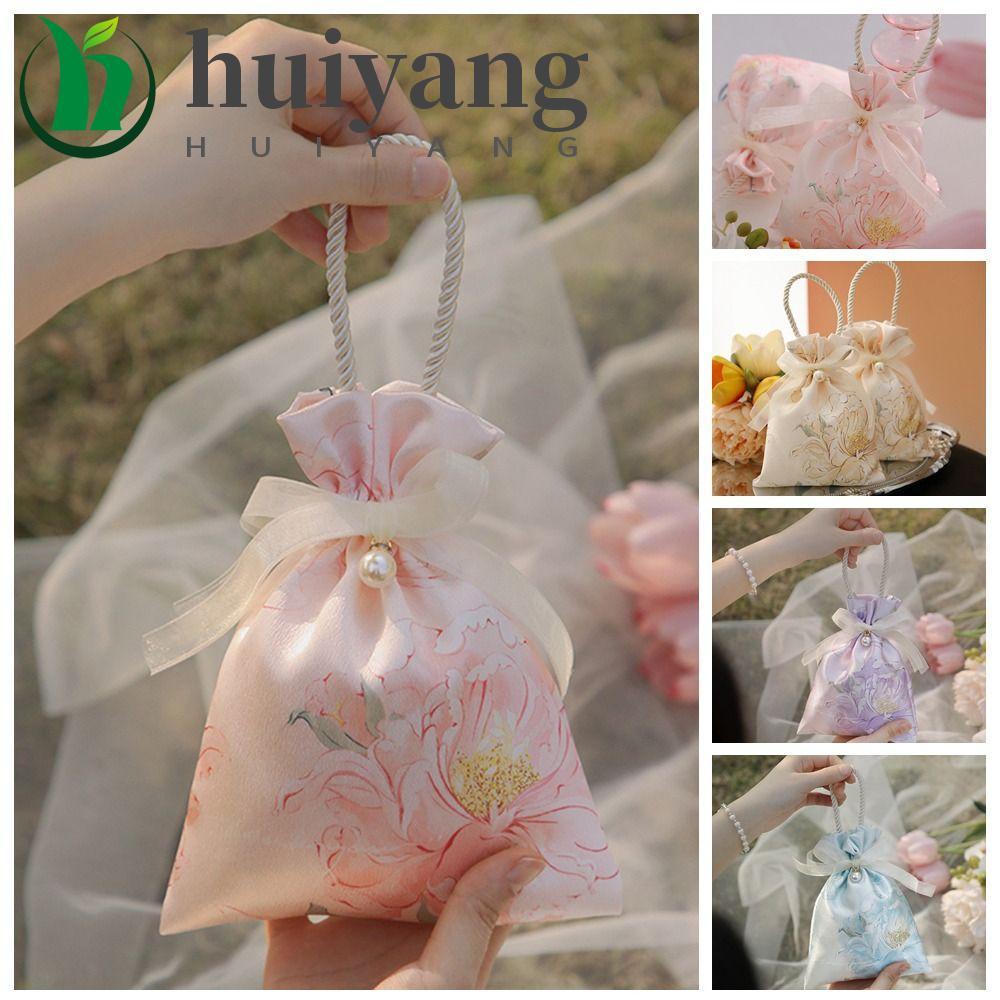 HUIYANG Saco De Açúcar Festivo , Armazenamento Cordão De Lona Com Pingente De Pérola Doces De Casamento Estilo Coreano
