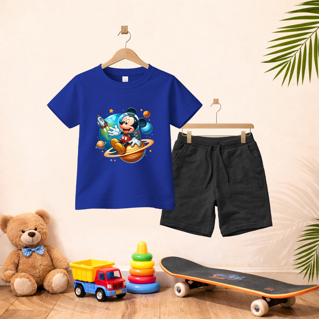 Camiseta Short Conjunto Infantil Planeta Mikey Em Algodão Conjunto De Bermuda Juvenil Conjunto De Bermuda Juvenil