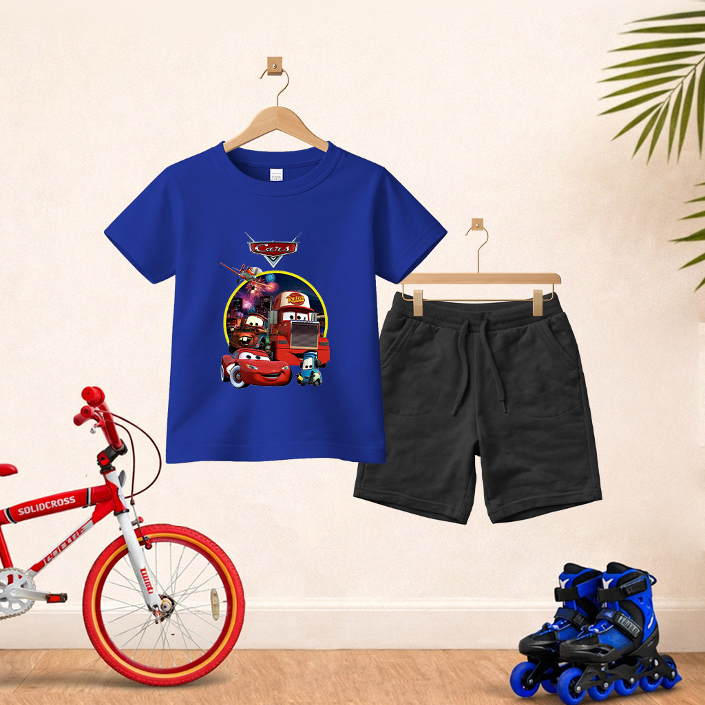Camiseta Short Conjunto Infantil Desenho Carros Em Algodão Conjunto De Bermuda Juvenil Conjunto De Bermuda Juvenil