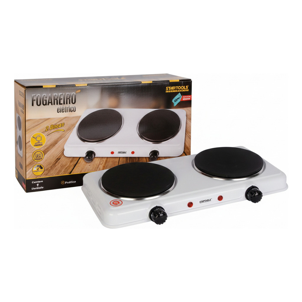 Fogareiro Elétrico Indução 2 Boca 127V Branco Compacto Portátil Alta Potência 2000W Cada Boca Cozinha
