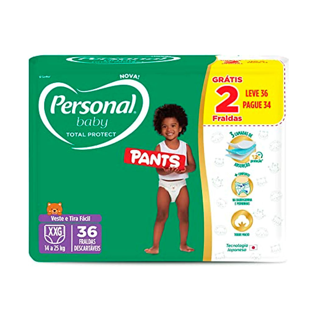 Fralda Personal Baby Total Protect Pants XXG Leve 36 Pague 34