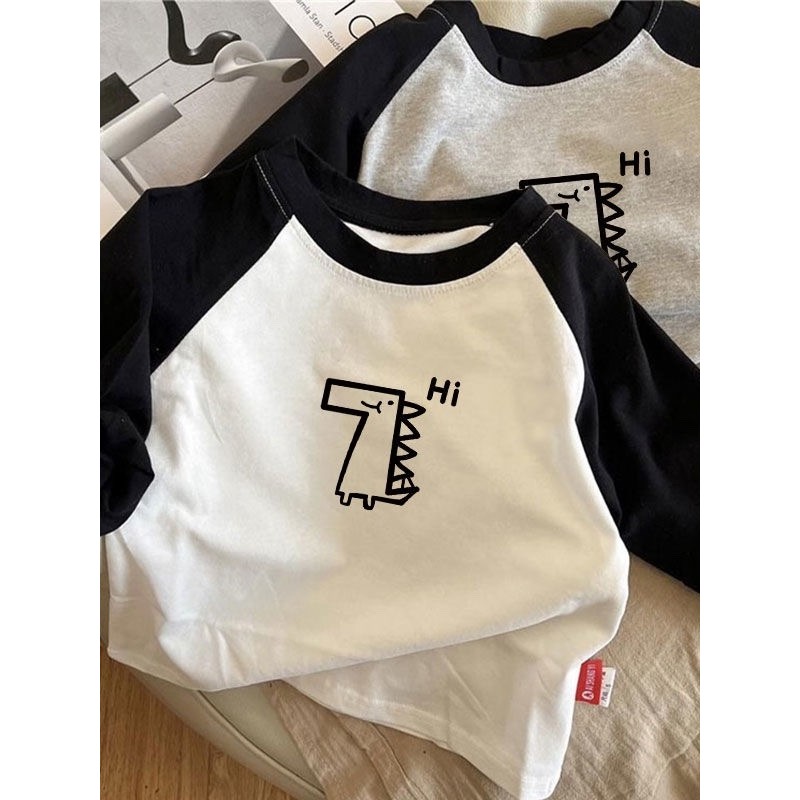 2025 primavera outono novo estilo meninos estilo ocidental moda cor combinando camiseta de manga comprida algodão intern