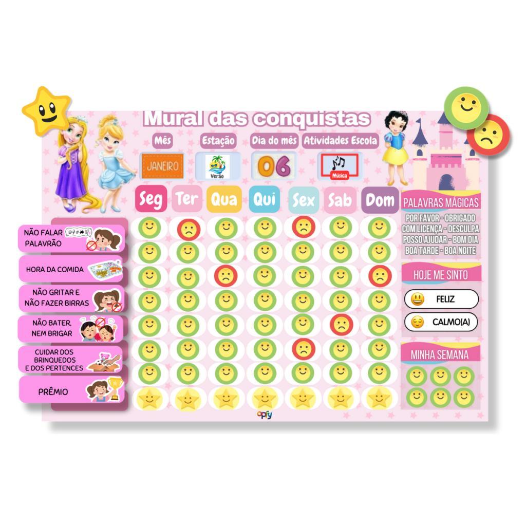 Quadro De Tarefas Incentivo Infantil + Calendário Princesas