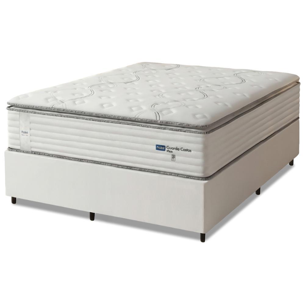 Cama Box Casal Queen Colchão Molas Guarda Costas Max Com Pillow Probel 158x198x78cm Branco / Cinza em Oferta na Shopee