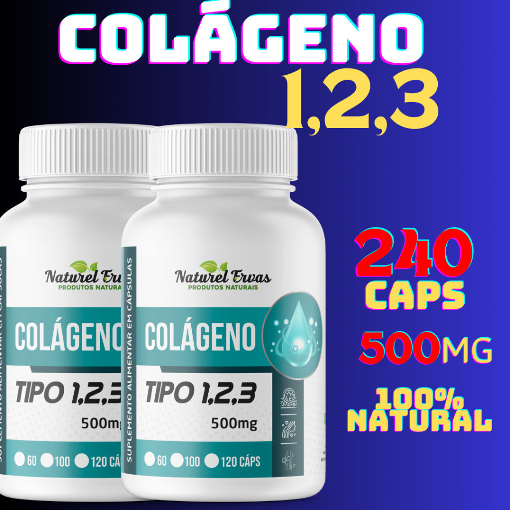 Colágeno Tipo 1,2,3 500mg  com 120 Cápsulas ORIGINAL