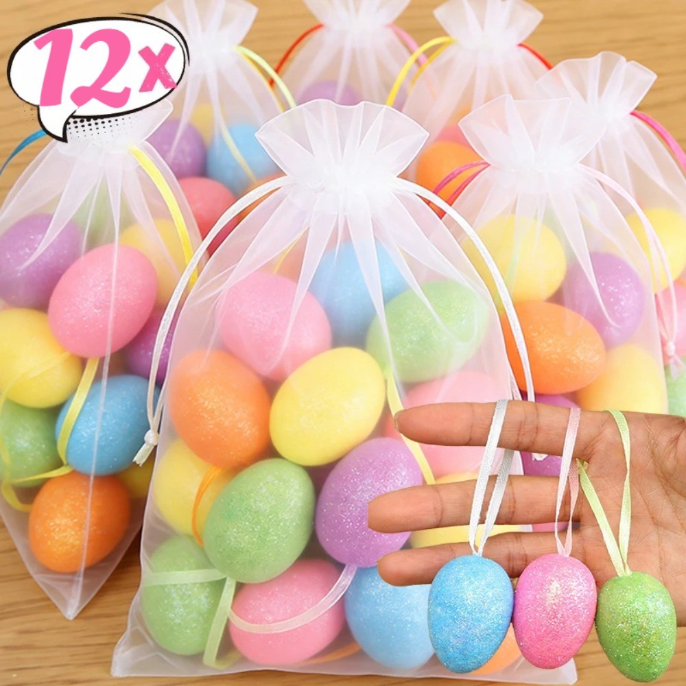 12 Pçs/Set Espuma Colorida Glitter Ovos De Páscoa Com Cordas Ouro Pó Simulação Festa Enfeites Pendurados Brinquedo Infan em Oferta na Shopee