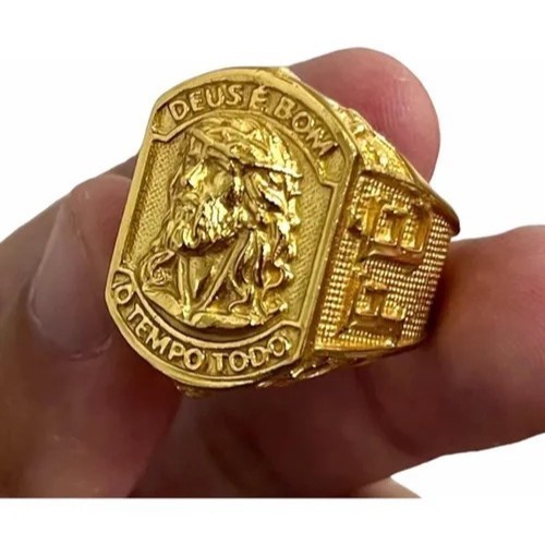 DEDEIRA ANEL RELIGIOSO JESUS CRISTO NSA SENHORA SALMO 91 MOEDA ANTIGA ESTRELA SORTE LEÃO MASCULINO