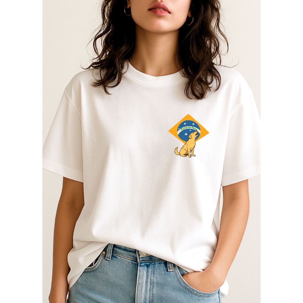 Camiseta Feminina Brasil - Rumo ao Hexa Cachorro Caramelo - 100% Algodão Blusa Copa do Mundo Confortável Bonita