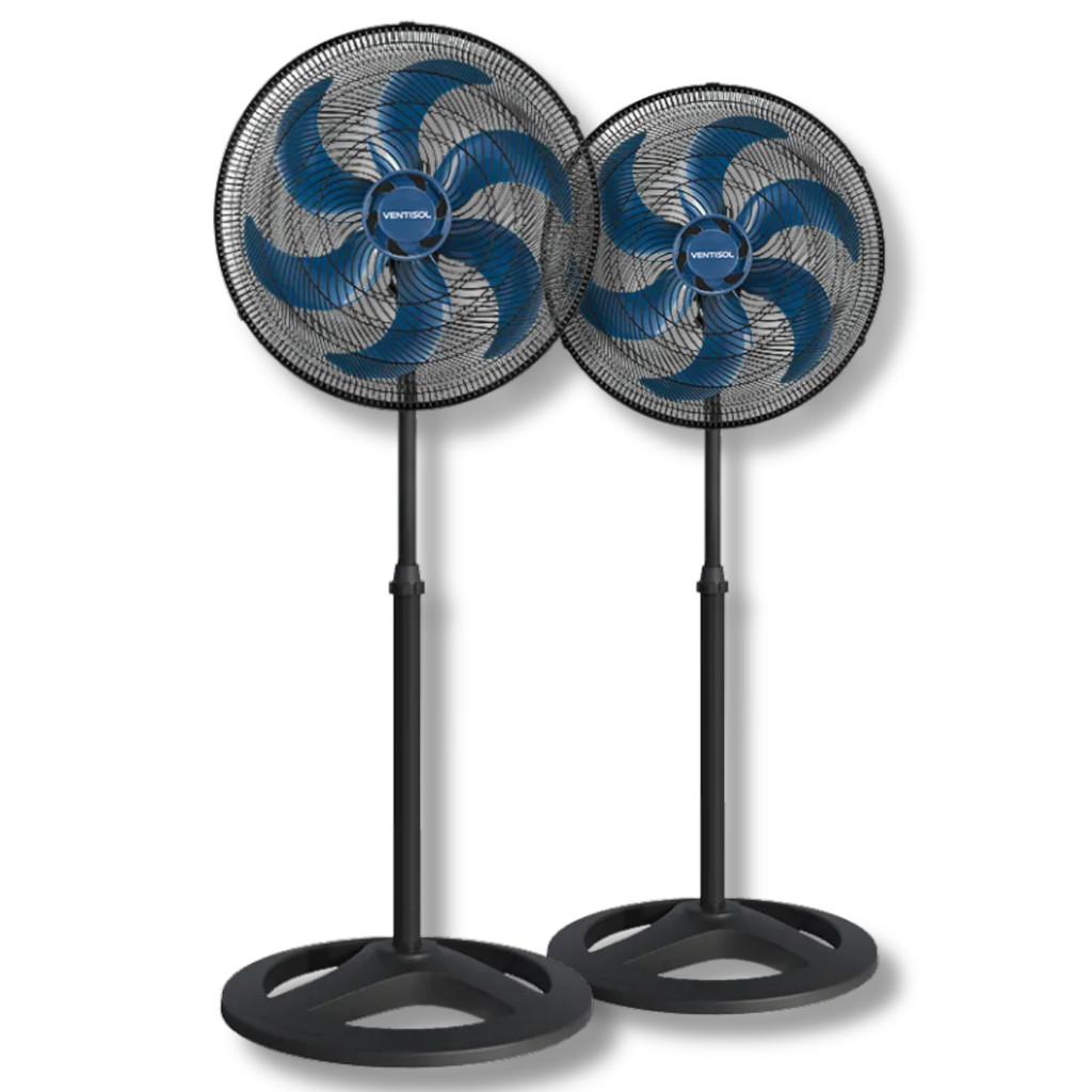Kit 2 Ventiladores Coluna 50cm Ventisol Turbo 80w 220v 6 Pás Hélice Azul Premium 3 velocidades Oscilante
