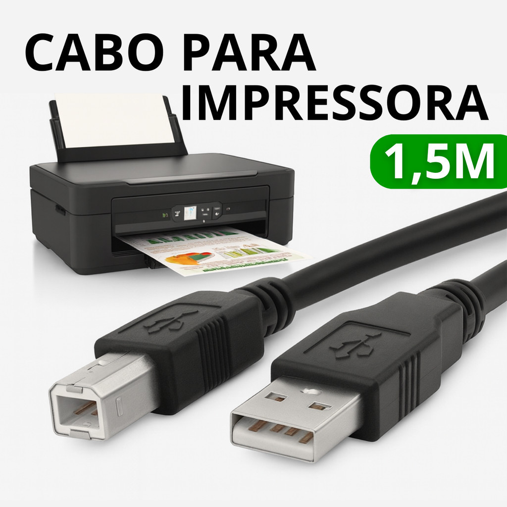 Cabo USB para Impressora 1,5m Reforçado– Compatível com Principais Marcas Alta Velocidade Resistente