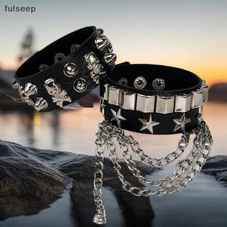 [fulseep] 1 Conjunto De Pulseiras Punk Para Homens E Mulheres , Gótico , Rebites , Pulseira De Couro , Hip Hop , Festa ,