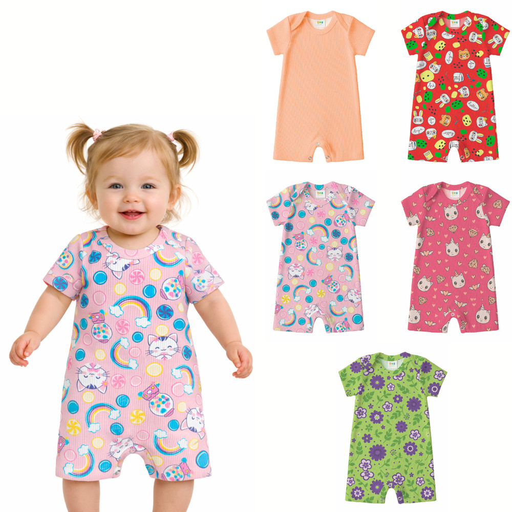 Kit 3 Macaquinhos Bebê Menina Canelado Premium | Com Botões | Algodão Macio | P ao 3 Anos em Oferta na Shopee