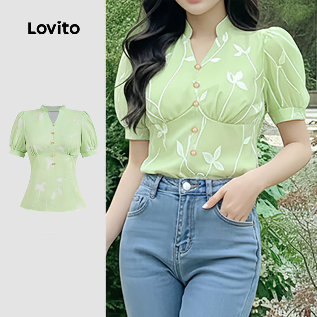 Lovito  Blusa Elegante com Botão Primavera/verão para Mulheres L172LD1269 em Oferta na Shopee