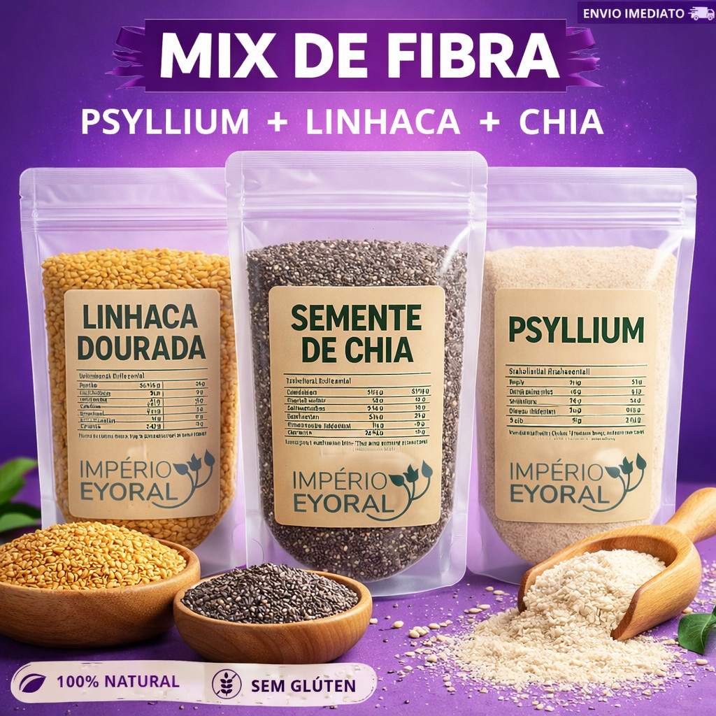 Kit Mix de Sementes Chia + Linhaça + Psyllium Fibras Low Carb Total 750g em Oferta na Shopee