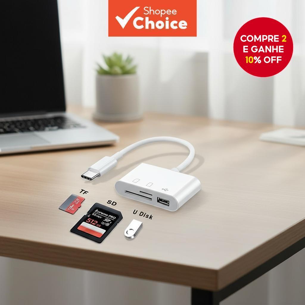 Leitor de Cartão Usb para Iphone Lightning para Microsd Tf para Ipad Macbook Galaxy Sem Necessidade de aplicativo